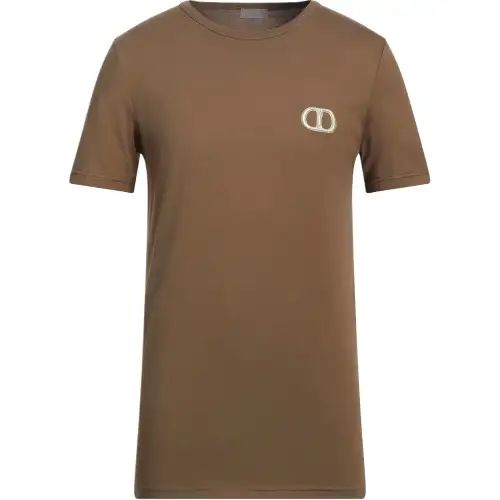 DIOR T Shirts Men's Khaki Crew Neck Moderate Straight Fit