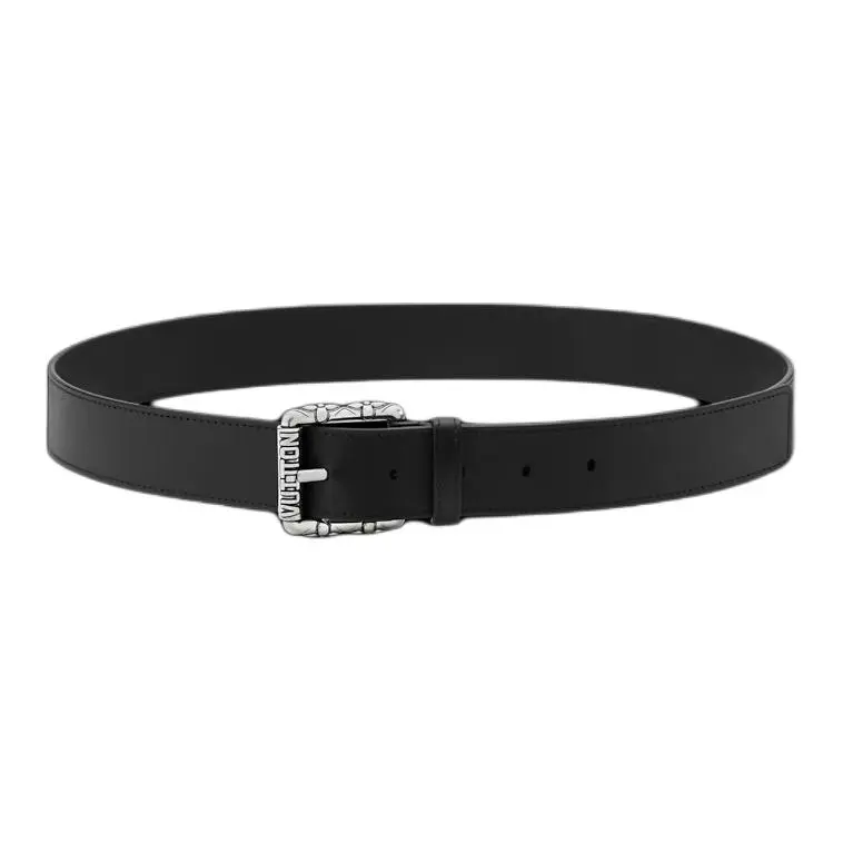 LOUIS VUITTON Leather Metal Parts Leather Belts Men's Black Width 3.5cm