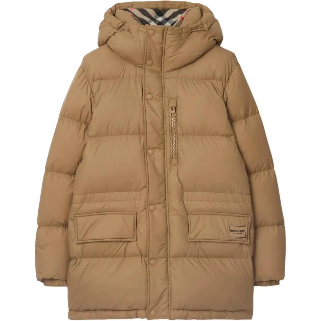 Burberry Down Jackets Men's Camel Brown Hooded Moderate