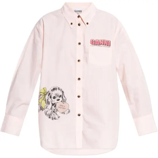 Ganni Puppy Printed Striped Shirt