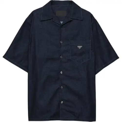 PRADA Shirts Men's Blue Lapel Moderate Denim