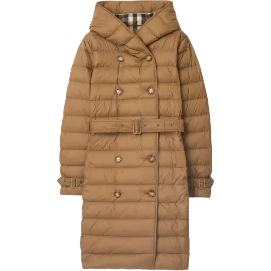 Burberry Down Jackets Women's Taupe Hooded Moderate Down Coat