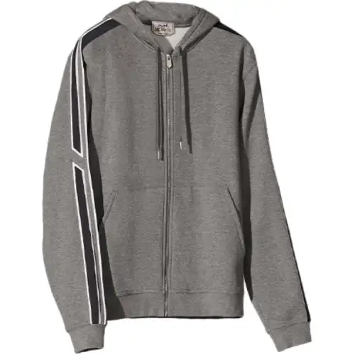 HERMES Sweatshirts Men's Gray Hooded Moderate Cardigan