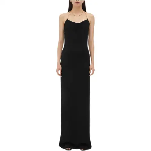 Bottega Veneta SS24 Viscose Long Dress With Chain Detail Slip Dress Women's Black