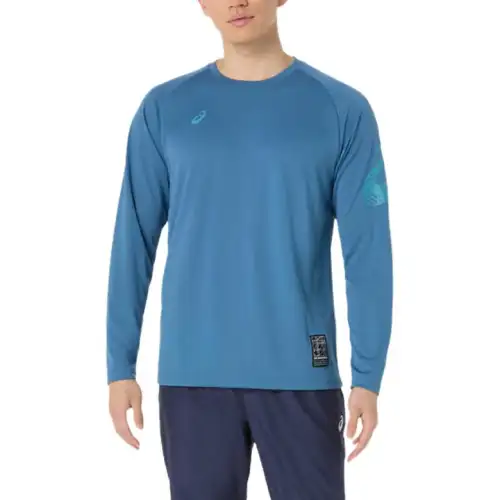 ASICS T Shirts Unisex Blue Crew Neck