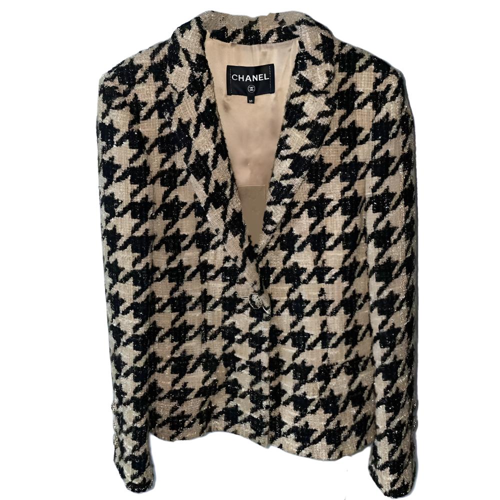 Женская куртка Chanel 19K Houndstooth Wool Jacket (черно-белая)