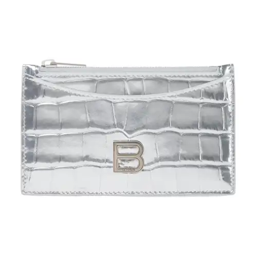 Balenciaga Zip Closure Cow Leather Wallet Unisex Silver