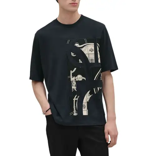 HERMES T Shirts Men's Marine Blue Crew Neck Moderate Straight Fit