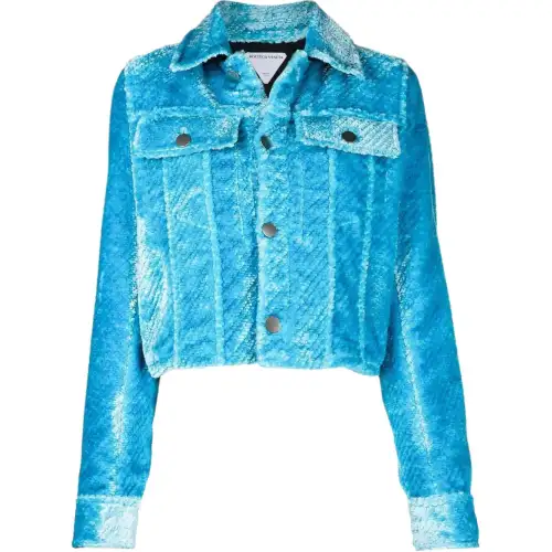Bottega Veneta Cropped Coats Women's Blue Lapel Moderate