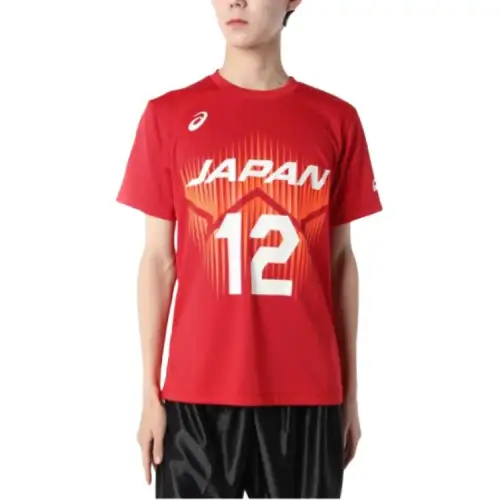 ASICS T Shirts Men's Red Crew Neck