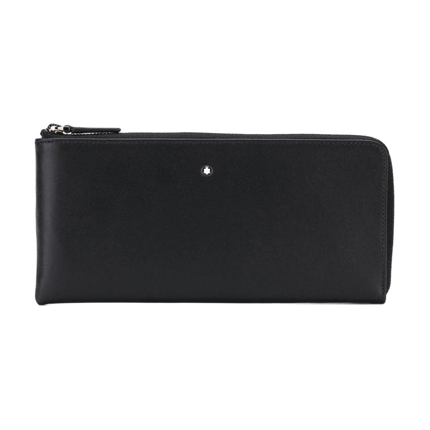 MONTBLANC Montblanc palladium-plated ring hexagonal white star logo leather wallet small men's black