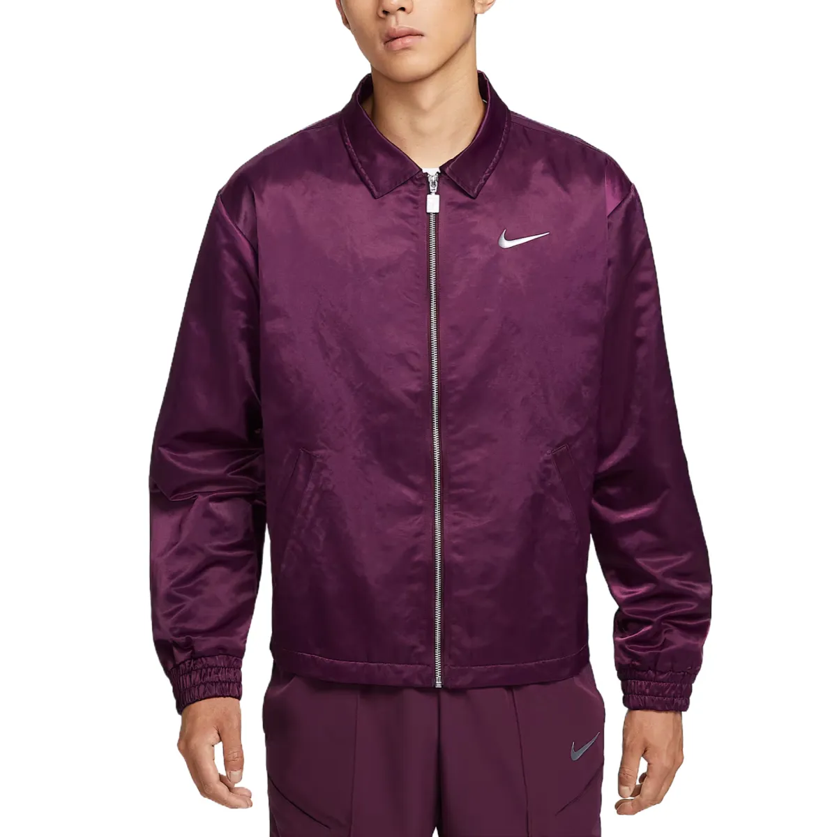 Nike Court Slam Jackets Men's Burgundy Lapel Moderate Straight Fit