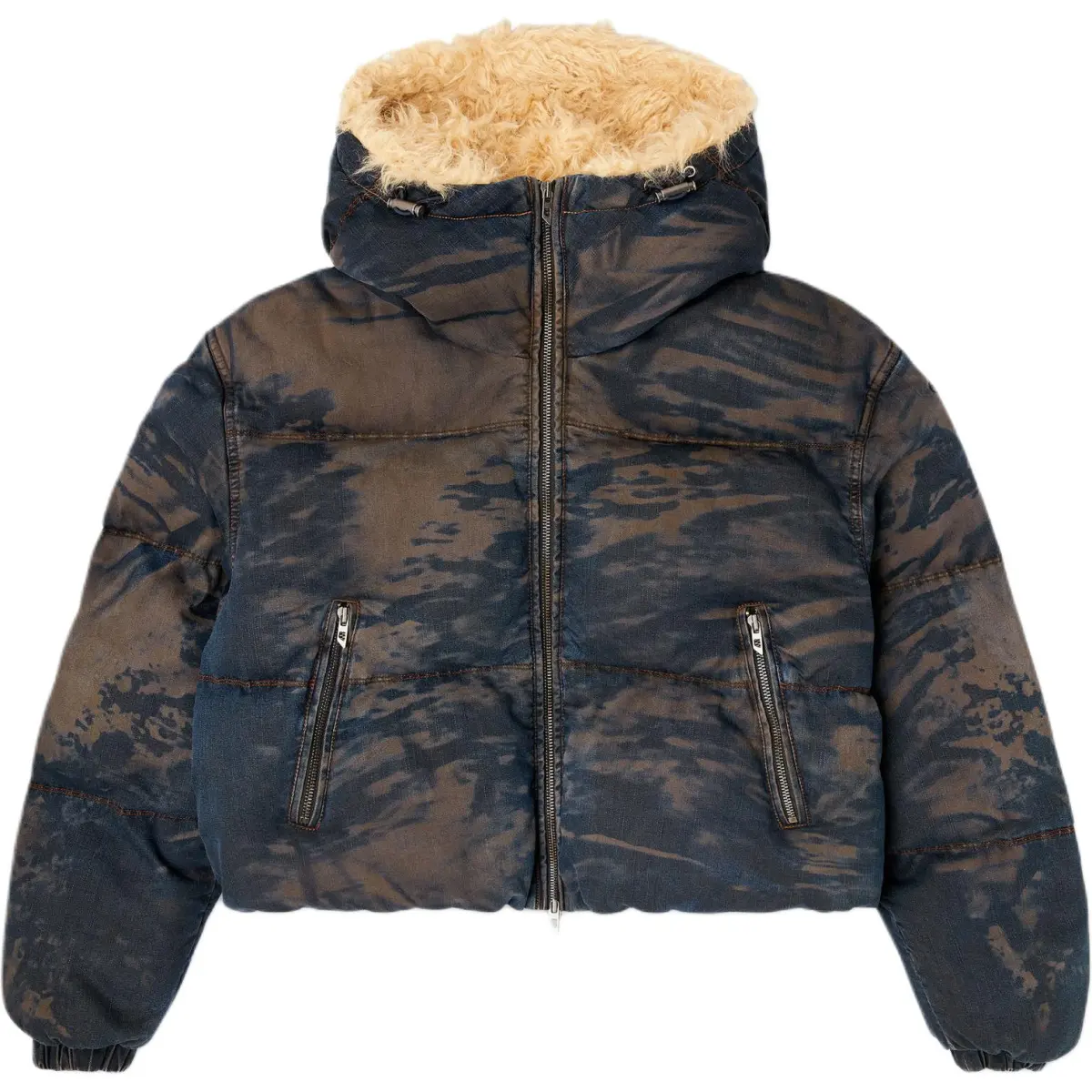 Diesel W-Aves-Fur Dirt-Effect Hooded Puffer Jacket