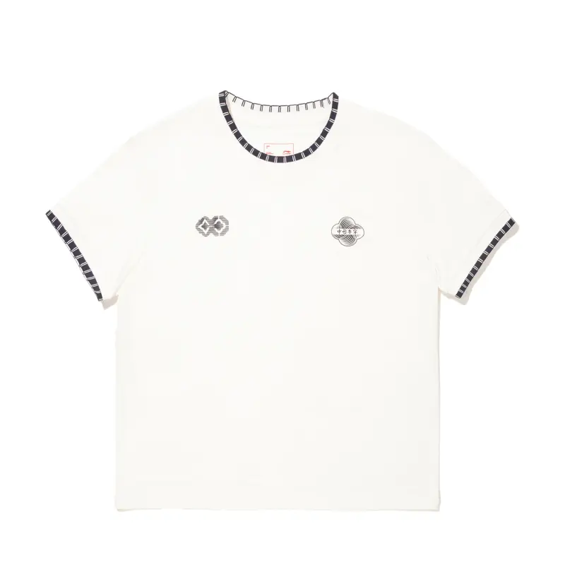 Li Ning T Shirts Women's Ivory Crew Neck Moderate Straight Fit