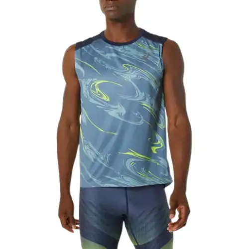 ASICS Tank Tops Men's Steel Blue Crew Neck Moderate