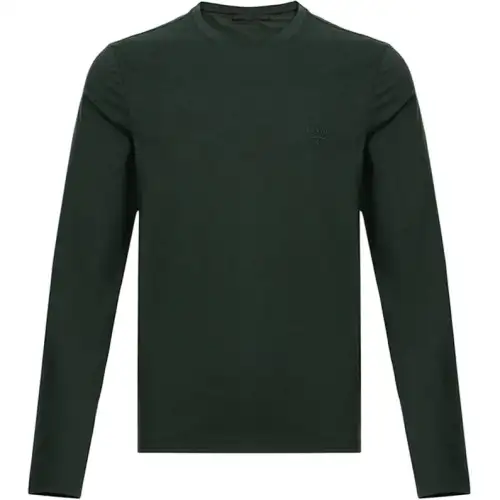 PRADA T Shirts Men's Dark Green Crew Neck Moderate Straight Fit