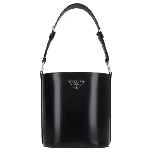 PRADA Smooth Calfskin Bucket Bag, Handbag, Shoulder Bag, Crossbody Bag Women's Black
