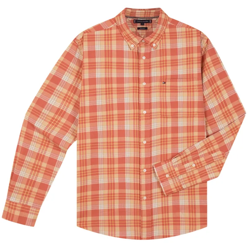 Tommy Hilfiger Shirts Men's Orange Plaid 0PE Lapel Moderate Other