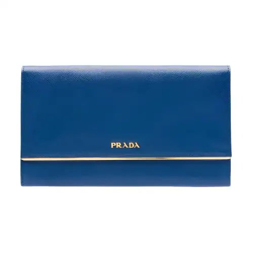 PRADA Saffiano Flap Leather Wallet Unisex Dark Purple Blue