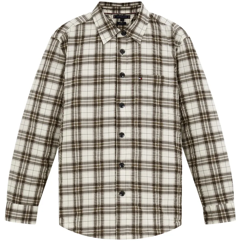 Tommy Hilfiger Shirts Men's Brown White Plaid Pattern 0M7 Lapel Thin Other