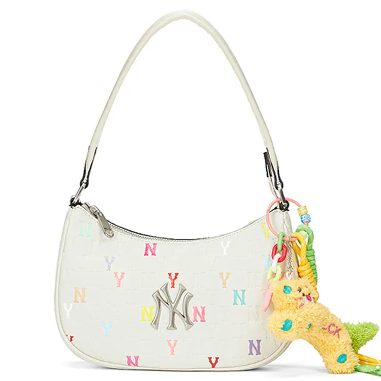 MLB Handcrafted Hand Drawn Dumpling Mahjong Underarm Shoulder Bag Regular Women's Cream White