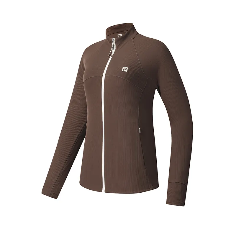 FILA Fitness Knitwear Women's Dark Earth Tone Stand Collar Moderate