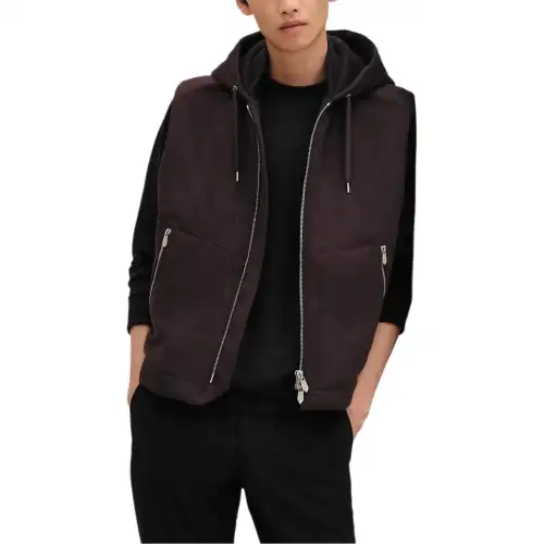HERMES Tank Tops Men's Burgundy Hooded Moderate Straight Fit