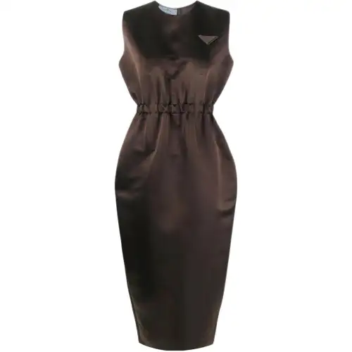 PRADA Sleeveless Dresses Women's Brown Crew Neck Moderate Mid Length