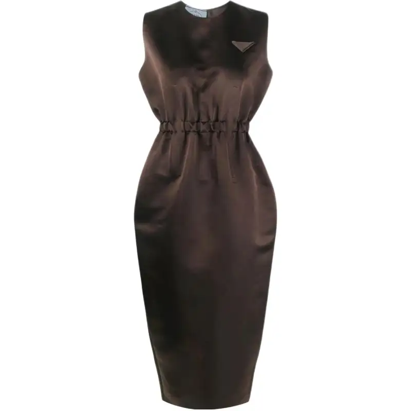 PRADA Sleeveless Dresses Women's Brown Crew Neck Moderate Mid Length