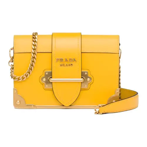 PRADA Cahier Casual Calfskin Crossbody Bag, Shoulder Bag Women's Vibrant Yellow