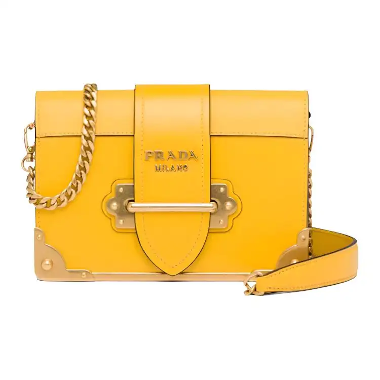 PRADA Cahier Casual Calfskin Crossbody Bag, Shoulder Bag Women's Vibrant Yellow