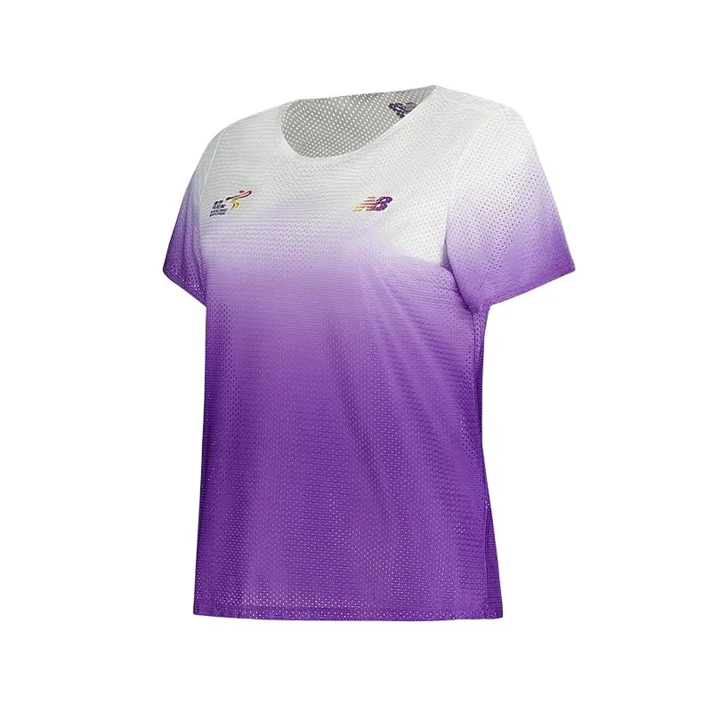 New Balance T-Shirts Women's Purple/White Crew Neck Moderate Other