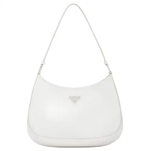 PRADA Cleo Leather Crescent Bag, Shoulder Bag, Crossbody Bag Women's White