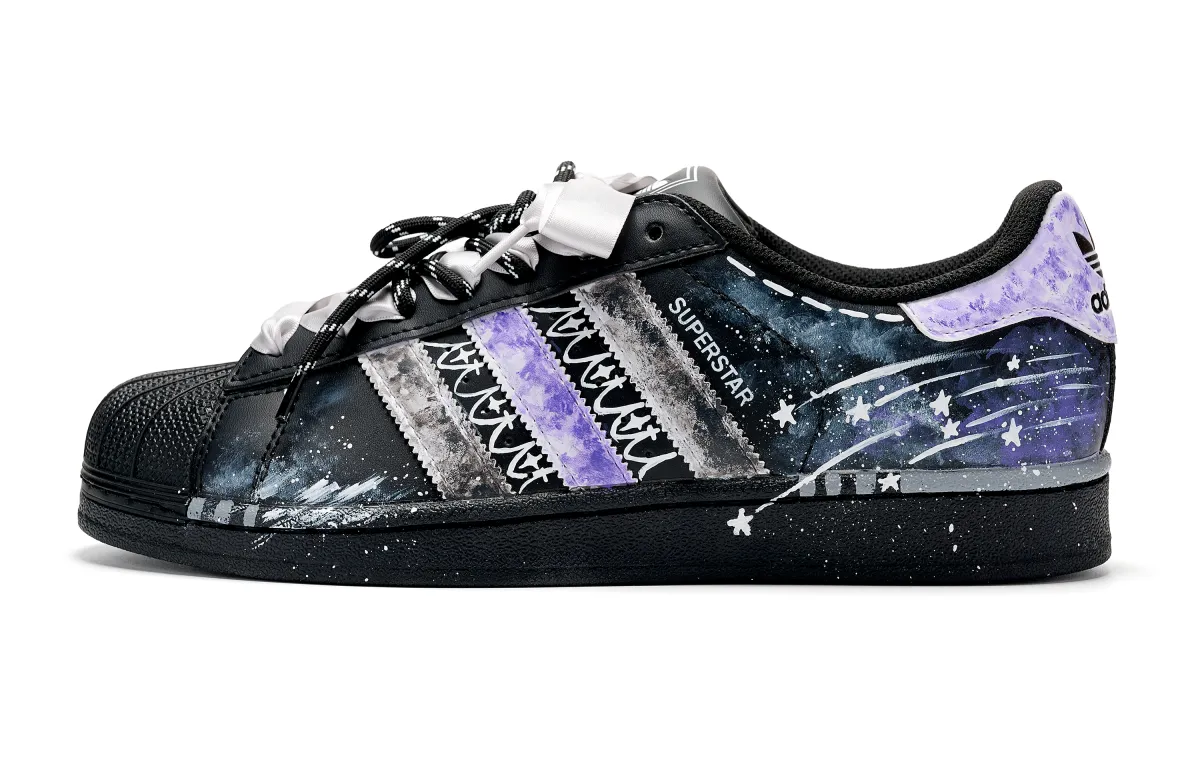 Adidas Originals Superstar 2 Sword Star Leather Abrasion Resistant Low top Skateboard Shoes Unisex Black Purple
