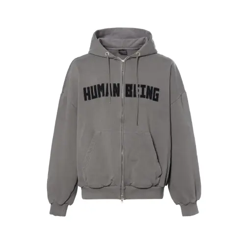 Balenciaga Eyewear Balenciaga Human Being Shifted Zip Up Hoodie