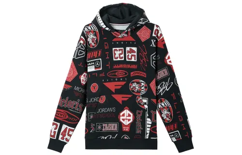 Jordan ESSENTIALS Fleece Lined All Over Print Hooded Long Sleeved Sweatshirt Men's Black/Campus Red