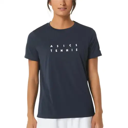 ASICS T Shirts Women's Marine Blue Crew Neck Straight Fit