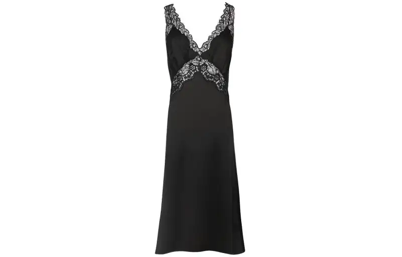 SAINT LAURENT Slip V Neck Lace Dress