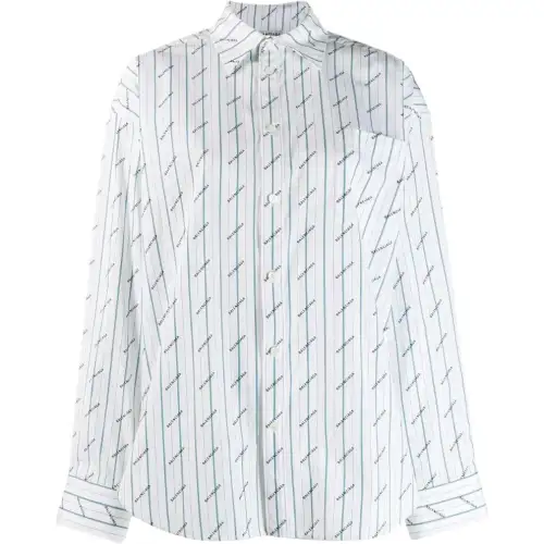 Balenciaga Striped Logo Button Down Shirt 'White'