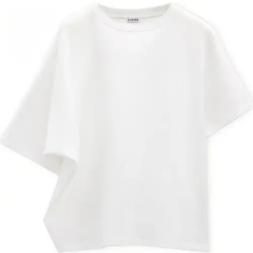 LOEWE SS25 Solid Color Crew Neck Loose Fit Pullover Short Sleeved T Shirt Women's White