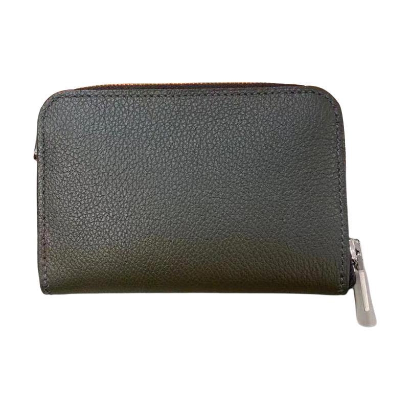 HERMES Zipengo Cow Leather Card Holder Women's G8 Vert Maquis Forest Green
