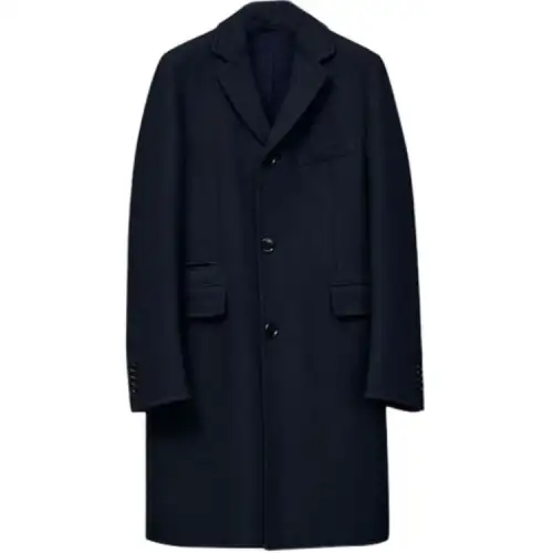 HERMES Coats Men's Dark Blue Lapel Moderate Straight Fit