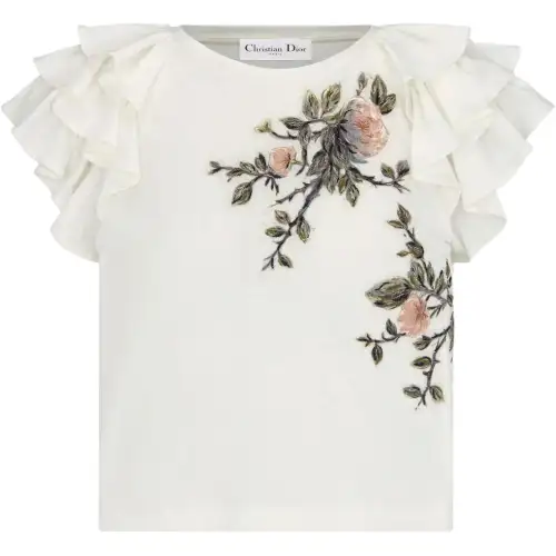 DIOR T Shirts Women's White Crew Neck Moderate Straight Fit