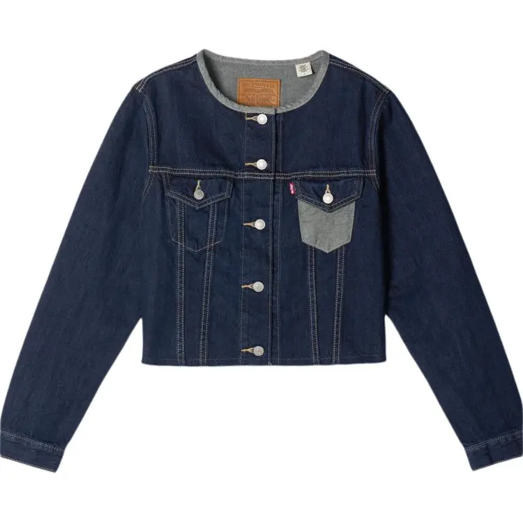 Levi's Denim Jackets Women's Dark Blue Crew Neck Moderate Straight Fit