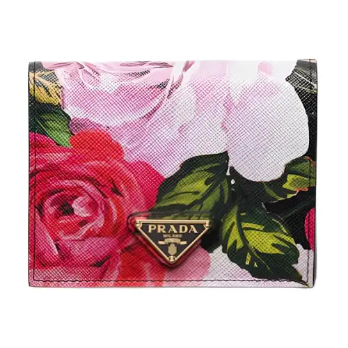 PRADA Saffiano Leather Wallet Small Women's Black & Multicolor