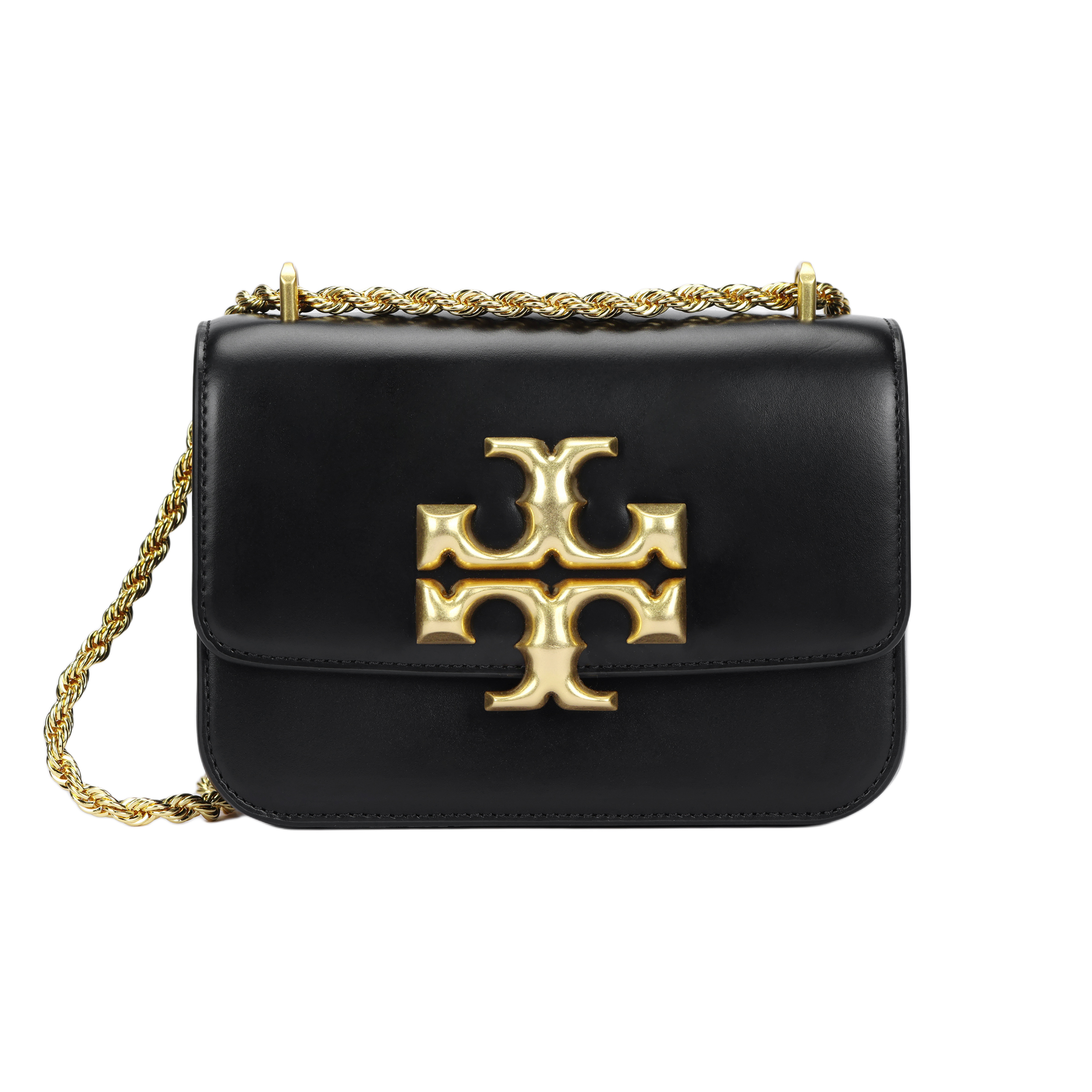 TORY BURCH Тан Либайци Элеонора трехмерная латунь стандартный Жижи двойной TLogo регулируемый металлический цепь полосатый ремень кожаный Ge Xiaofang пакет Крест -тело один плечо пакет маленький женский черный