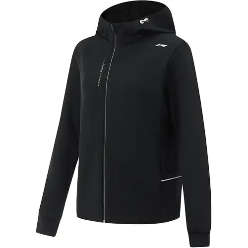 Li Ning Jackets Women's Black Hooded Non Detachable Moderate Straight Fit