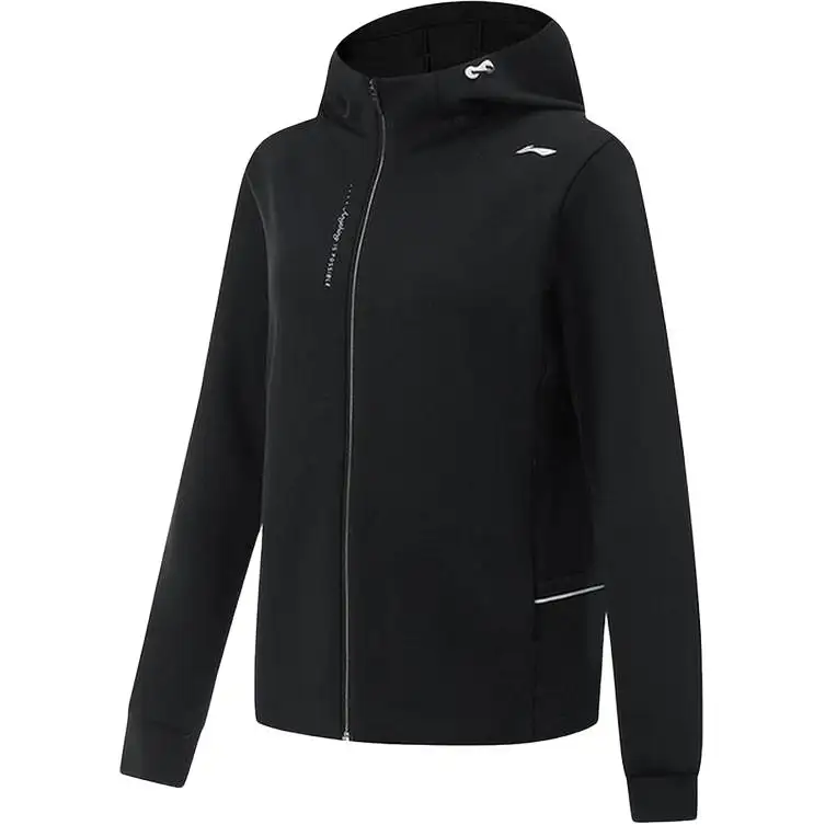 Li Ning Jackets Women's Black Hooded Non Detachable Moderate Straight Fit