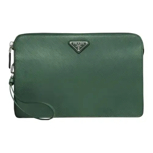 PRADA Saffiano Leather Clutch Men's Jadeite Green