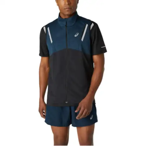 ASICS T Shirts Men's Marine Blue Stand Collar